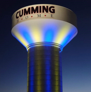 Water tower in Cumming, Georgia, where Cumming junk removal services are offered.