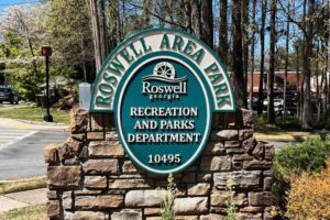 Roswell area park sign, where Roswell junk removal services are offered.
